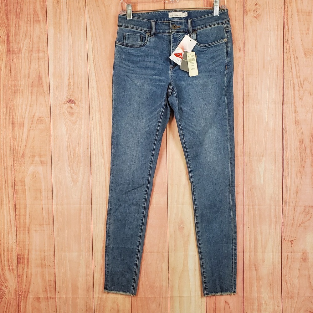 L.L. Bean Signature Womens Skinny‎ Jeans Sz 4 Regular Frayed Hem NEW NWT Stretch
